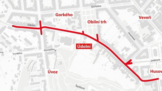 Rekonstrukce uzavře ulici Údolní na 17 měsíců a přinese dopravní komplikace